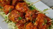 Cauliflower Manchurian on Bed of Asian Cabbage Coleslaw Cauliflower Manchurian on Bed of Asian Cabbage Coleslaw