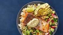 Steelhead Trout Rice Bowls with Avocado, Bok Choy & Yuzu Kosho Mayo Steelhead Trout Rice Bowls with Avocado, Bok Choy & Yuzu Kosho Mayo