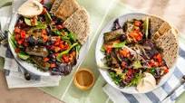 Greek Mezze Bowl with Stuffed Grape Leaves & Whole Wheat Pita Greek Mezze Bowl with Stuffed Grape Leaves & Whole Wheat Pita