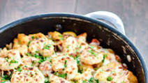 Shrimp and Sausage Skillet Pasta Bake with Vodka Sauce Shrimp and Sausage Skillet Pasta Bake with Vodka Sauce