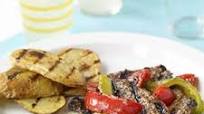 Grilled Cube Steaks and Peppers with Potato Planks Grilled Cube Steaks and Peppers with Potato Planks