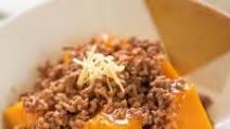 Steamed Pumpkin with Beef Mince Sauce (Pumpkin Soboro-an) Steamed Pumpkin with Beef Mince Sauce (Pumpkin Soboro-an)