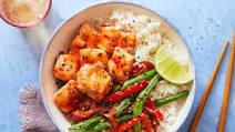 Sweet & Sticky Salmon with Roasted Veggies & Rice Sweet & Sticky Salmon with Roasted Veggies & Rice
