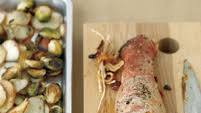 Apricot-Stuffed Pork with Potatoes and Brussels Sprouts Apricot-Stuffed Pork with Potatoes and Brussels Sprouts