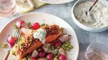 Dijon-Herb Crusted Salmon with Creamy Dill Sauce Dijon-Herb Crusted Salmon with Creamy Dill Sauce