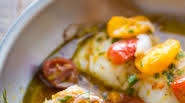 Pan-Seared Cod in White Wine Tomato Basil Sauce Pan-Seared Cod in White Wine Tomato Basil Sauce
