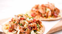 Summer Salmon Tostadas with corn salsa and queso fresco Summer Salmon Tostadas with corn salsa and queso fresco