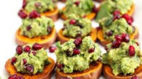 Holiday Pomegranate Guacamole on Roasted Sweet Potato Toasts Holiday Pomegranate Guacamole on Roasted Sweet Potato Toasts