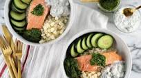 Mediterranean Cauliflower Rice Bowls with Norwegian Salmon Mediterranean Cauliflower Rice Bowls with Norwegian Salmon