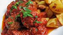 Meatballs in Tomato and Chorizo Sauce with Spicy Potatoes Meatballs in Tomato and Chorizo Sauce with Spicy Potatoes