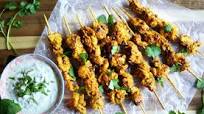 Tikka Masala Chicken Skewers with Cilantro Mint Yogurt Dipping Sauce Tikka Masala Chicken Skewers with Cilantro Mint Yogurt Dipping Sauce