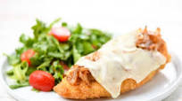 French Onion Chicken with arugula salad and white balsamic vinaigrette French Onion Chicken with arugula salad and white balsamic vinaigrette