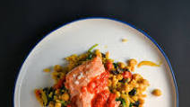 Spicy Salmon with Israeli Couscous & Chickpeas Spicy Salmon with Israeli Couscous & Chickpeas
