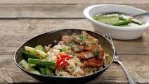 Asian pork belly and rice with vegetables and sweet-and-sour cucumber Asian pork belly and rice with vegetables and sweet-and-sour cucumber