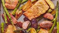 Recipe: Sheet Pan Mustard Maple Salmon with Potatoes and Asparagus Recipe: Sheet Pan Mustard Maple Salmon with Potatoes and Asparagus