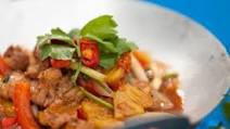 Stir Fried Pork Neck with Pineapple and Vegetables: Muc Xao Khom Stir Fried Pork Neck with Pineapple and Vegetables: Muc Xao Khom