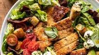 Crispy Italian Chicken and Bacon Salad with Pesto Tahini Dressing and Sourdough Croutons Crispy Italian Chicken and Bacon Salad with Pesto Tahini Dressing and Sourdough Croutons