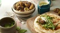 Curried Lamb kofta balls with cucumber & mint raita Curried Lamb kofta balls with cucumber & mint raita