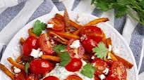 Greek Style Loaded Sweet Potato Fries with Tzatziki and Cherry Tomatoes Greek Style Loaded Sweet Potato Fries with Tzatziki and Cherry Tomatoes