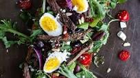 Greek Steak Salad French Bread with Soft Boiled Eggs + Feta. Greek Steak Salad French Bread with Soft Boiled Eggs + Feta.