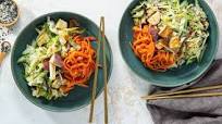Spicy Gochujang Rice Noodles with Japanese Yam & Sesame Cabbage Spicy Gochujang Rice Noodles with Japanese Yam & Sesame Cabbage