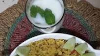 Mugachi Khichadi aani Masalyache Taak: Moong Daal/Sprouts Khichdi with spiced Buttermilk Mugachi Khichadi aani Masalyache Taak: Moong Daal/Sprouts Khichdi with spiced Buttermilk