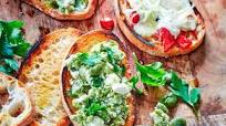 Italian bruschetta with spring toppings Italian bruschetta with spring toppings