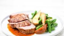 Pork Tenderloin with Roasted Pears with green beans and garlic-thyme sauce Pork Tenderloin with Roasted Pears with green beans and garlic-thyme sauce