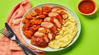 Sweet & Smoky Pork Tenderloin with Chili Roasted Carrots, Mashed Potatoes & Cherry Sauce Sweet & Smoky Pork Tenderloin with Chili Roasted Carrots, Mashed Potatoes & Cherry Sauce