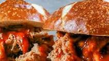 Pulled Pork Sandwich with Pretzel Bun Pulled Pork Sandwich with Pretzel Bun