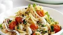 Spaghetti with crab, cherry tomatoes & basil Spaghetti with crab, cherry tomatoes & basil