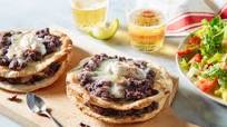 Crispy Double Decker Tostadas with Black Beans & Crunchy Salad Crispy Double Decker Tostadas with Black Beans & Crunchy Salad