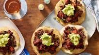 Mexico City Chicken Tinga Tostadas with Avocado & Refried Beans Mexico City Chicken Tinga Tostadas with Avocado & Refried Beans