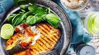 Kerala-style salmon with lime pickle yoghurt Kerala-style salmon with lime pickle yoghurt