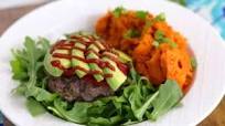 Bunless Paleo Bison Burger & Sweet Potato Mash Bunless Paleo Bison Burger & Sweet Potato Mash