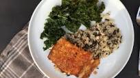 Parmesan Crusted Fish over Wild Rice with Mustard Greens Parmesan Crusted Fish over Wild Rice with Mustard Greens
