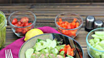 Salmon Greek Salad with Lemon Basil Vinaigrette Salmon Greek Salad with Lemon Basil Vinaigrette