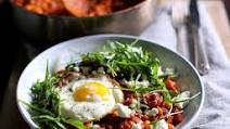 Smoky Haricot Bean Stew with Lardons, Crispy Eggs & Feta Smoky Haricot Bean Stew with Lardons, Crispy Eggs & Feta