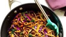 Vegan Mongolian noodles and veggies stir fry in spicy soy ginger sauce Vegan Mongolian noodles and veggies stir fry in spicy soy ginger sauce