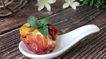 Proscuitto cups with roasted tomato, oregano, sweet balsamic, and burrata Proscuitto cups with roasted tomato, oregano, sweet balsamic, and burrata