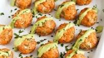 Baked Salmon Meatballs with Creamy Avocado Sauce Baked Salmon Meatballs with Creamy Avocado Sauce