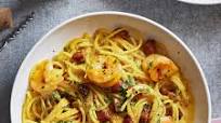 Carbonara with Saffron & Shrimp Carbonara with Saffron & Shrimp