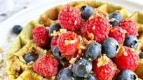 Matcha Waffles topped with Fruits and Honey Matcha Waffles topped with Fruits and Honey