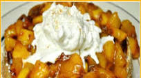Waffles With Homemade Peach Topping Waffles With Homemade Peach Topping