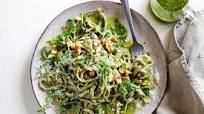 Edamame fettuccine with walnut pesto recipe Edamame fettuccine with walnut pesto recipe
