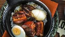 Soy-braised pork belly with marbled eggs Soy-braised pork belly with marbled eggs