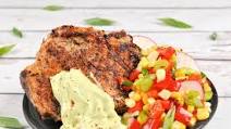 Chili-Dusted Pork Chop With Avocado Cream and Corn Sauté Chili-Dusted Pork Chop With Avocado Cream and Corn Sauté