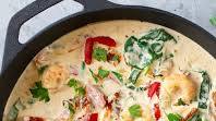 Creamy Garlic Shrimp with Spinach and Sun Dried Tomatoes Creamy Garlic Shrimp with Spinach and Sun Dried Tomatoes