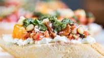 Heirloom Tomato Relish, Burrata & Basil Pesto Crostini Heirloom Tomato Relish, Burrata & Basil Pesto Crostini