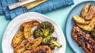 Cherry Balsamic Pork Chops with Thyme-Roasted Potatoes and Broccoli Cherry Balsamic Pork Chops with Thyme-Roasted Potatoes and Broccoli